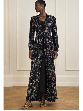 Etro Chinoiserie Fantasy Print Long Black Silk Maxi Dress